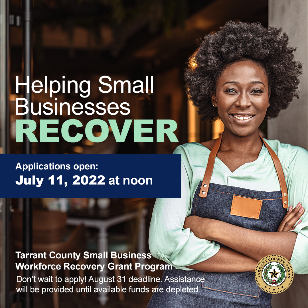 Image of Female small business owner representing the Tarrant Co Small Business Workforce recovery grant program July 2022