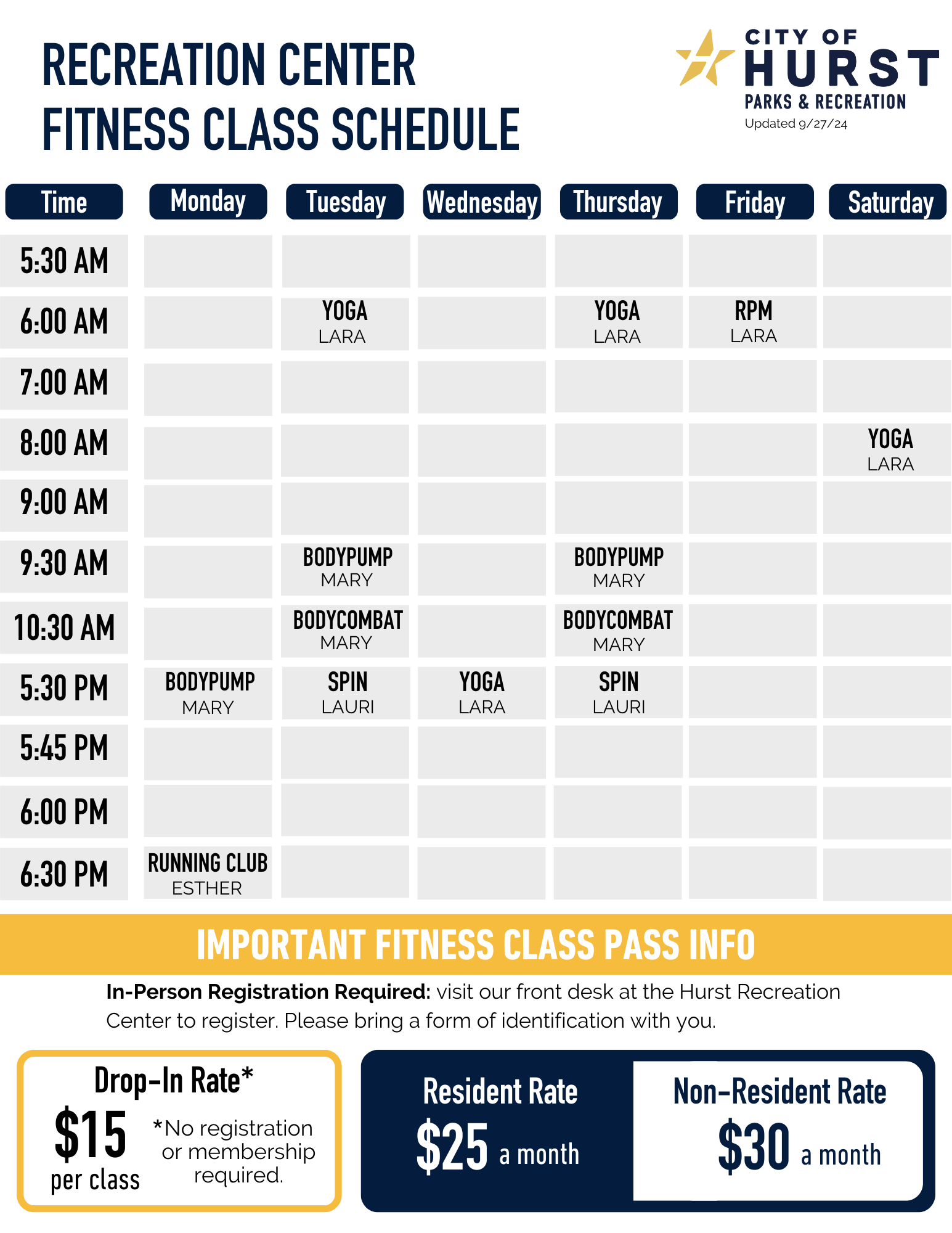 Fitness Class Pass Schedule