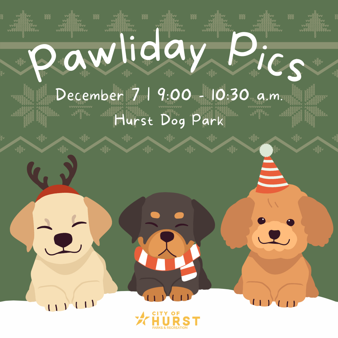 Pawliday Pics 2024 graphic with festive puppies