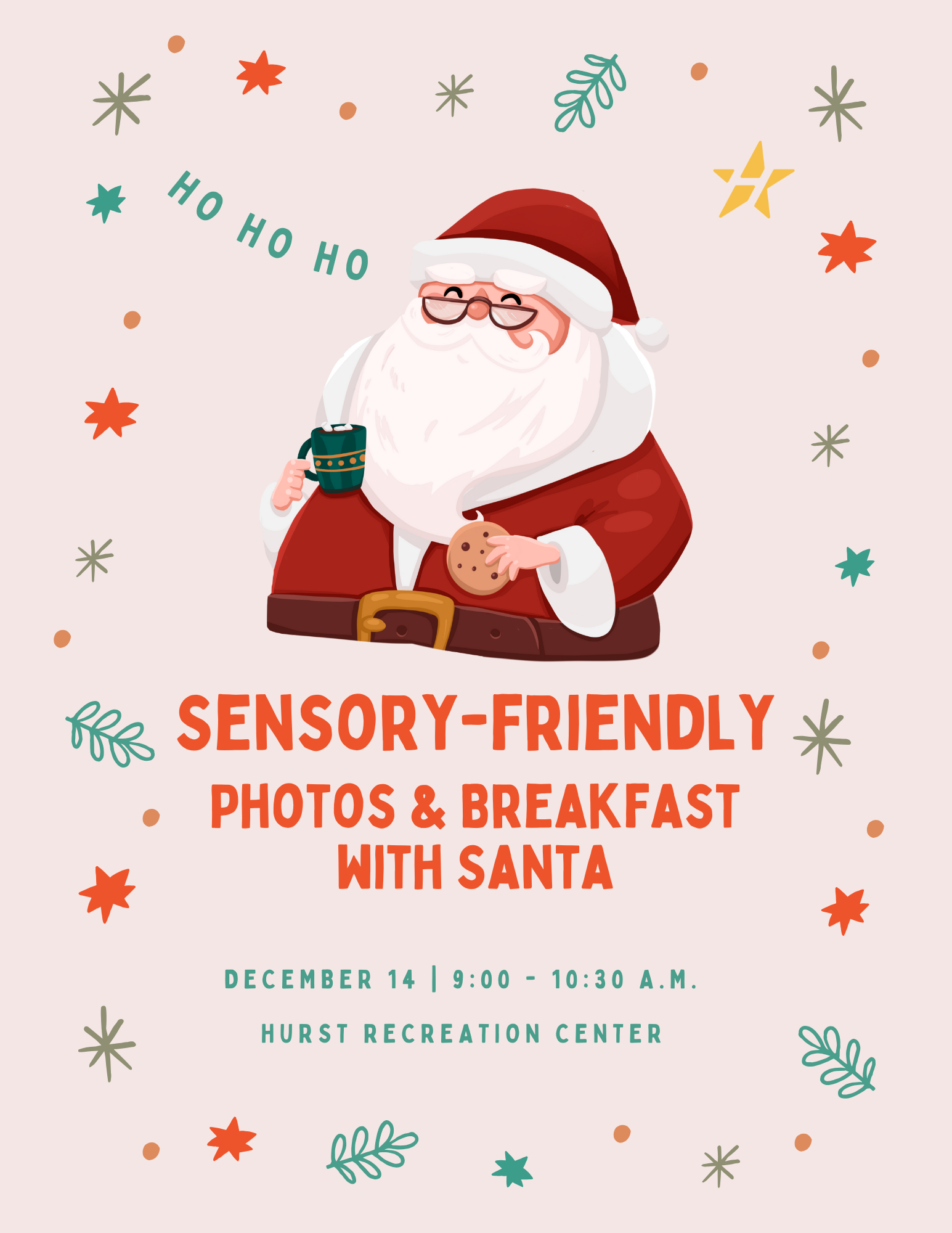 Sensory Santa 2024 event graphic with cartoon Santa